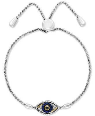 EFFY Collection - Sapphire (1/10 ct. t.w.) & Diamond (1/10 ct. t.w.) Evil Eye Bolo Bracelet in 14k Gold & Sterling Silver