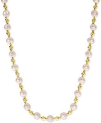 Macy's - Cultured Freshwater Pearl (8mm) & Bead 18" Collar Necklace in 14k Gold-Plated Sterling Silver