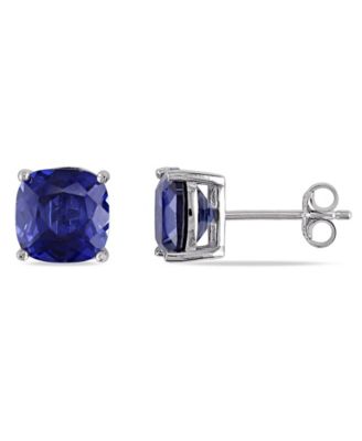 Macy's - Created Sapphire (6 ct. t.w.) Cushion Stud Earrings in Sterling Silver