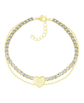And Now This - Crystal & Heart Double Row Anklet in Gold Plate