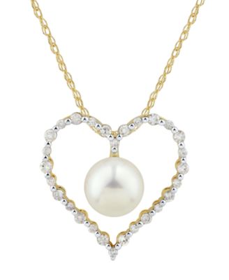 Honora - Cultured Freshwater Pearl (8mm) & Diamond (3/8 ct. t.w.) Heart 18" Pendant Necklace in 14k Gold or 14k Rose Gold