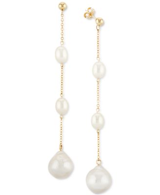 Macy's - Cultured Freshwater Baroque Pearl (8 x 6mm and 12mm ) Linear Drop Earrings in 14k Gold