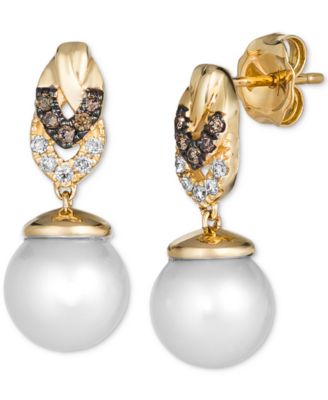 Le Vian - Vanilla Pearl (8mm) & Diamond (1/5 ct. t.w.) Drop Earrings in 14k Gold
