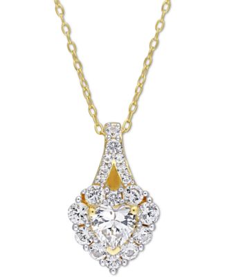 Macy's - Lab-Created White Sapphire Heart Halo 18" Pendant Necklace (2-7/8 ct. t.w.) in Yellow-Plated Sterling Silver