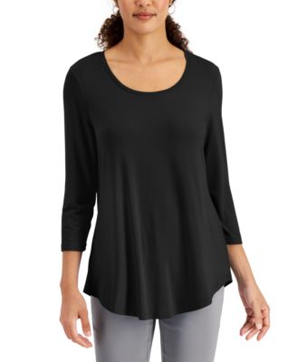 JM Collection - Petite Three-Quarter-Sleeve Scoop-Neck Top