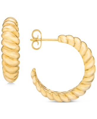 Italian Gold - Polished Croissant Twist Small Hoop Earrings in 14k Gold-Plated Sterling Silver, 18mm