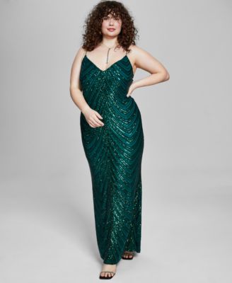B Darlin - Trendy Plus Size Sequined V-Neck Sleeveless Gown