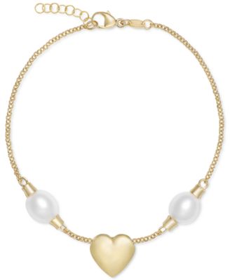 Macy's - Cultured Freshwater Pearl (7 1/4 x 8mm) Heart Link Bracelet in 14k Gold-Plated Sterling Silver