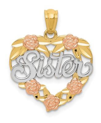Macy's - Sister Heart Pendant in 14k Yellow Rose Gold and Rhodium