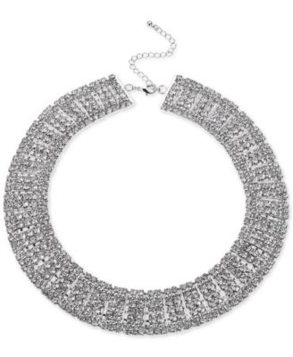 INC International Concepts - Silver-Tone Crystal Multi-Row Choker Necklace, 12-1/2" + 3" extender