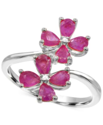 Macy's - Lab-Created Ruby (1-3/8 ct. t.w.) & Diamond Accent Flower Bypass Ring in Sterling Silver