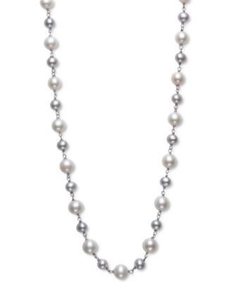 Belle de Mer - Gray & White Cultured Freshwater Pearl (5-6mm & 7-8mm) Statement Necklace in Sterling Silver, 18" + 2" extender (Also in Pink & White Cultured Freshwater Pearl)