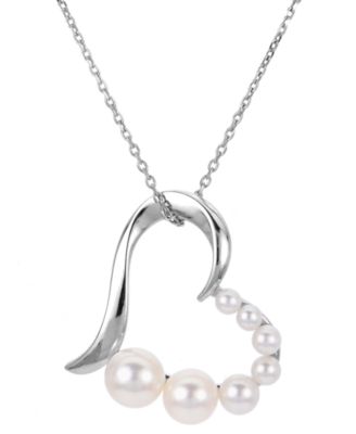Macy's - Cultured Freshwater Pearl (2-1/2 - 6mm) Open Heart 18" Pendant Necklace in Sterling Silver