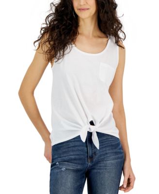 Rebellious One - Juniors' Scoop-Neck Solid Tie-Front Tank Top