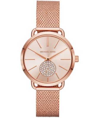 Michael Kors - Women's Portia Rose Gold-Tone Stainless Steel Mesh Bracelet Watch 37mm