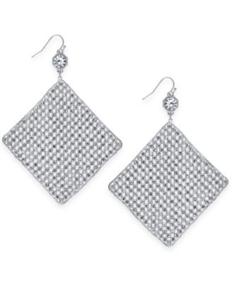 INC International Concepts - Silver-Tone Crystal Diamond-Shape Sheet Drop Earrings