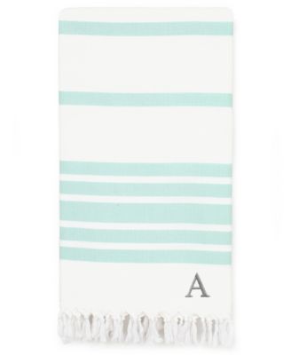 Linum Home - Personalized Herringbone Peshtemal Beach Towel - Soft Aqua