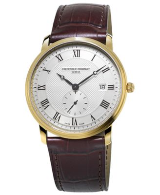 Frederique Constant - Men's Swiss Slimline Quartz Brown Leather Strap Watch 39mm