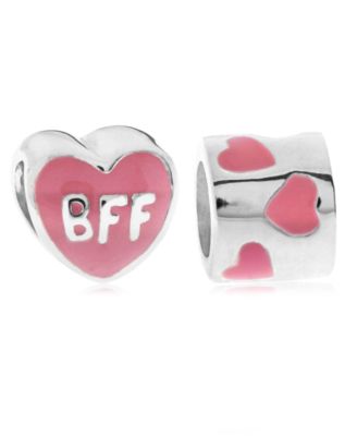 Rhona Sutton - Children's Enamel BFF Hearts Bead Charms - Set of 2 in Sterling Silver