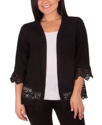 NY Collection - Plus Size Crochet-Trim Cardigan