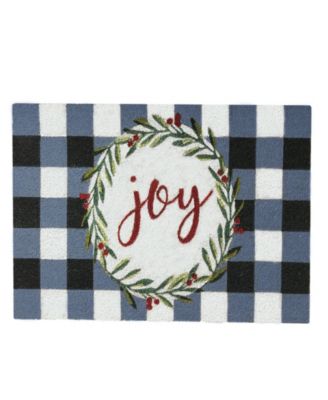 Elrene - Farmhouse Living Holiday Joy Wreath with Plaid Coir Doormat