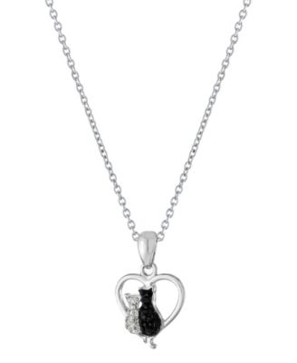 Macy's - Crystal Two Cat in Heart Pendant 16+2" Extender Chain In Fine Silver Plated