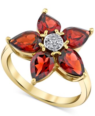 Macy's - Rhodolite Garnet (4-1/4 ct. t.w.) & Diamond Accent Flower Ring in 10k Gold