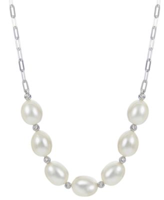Macy's - Cultured Freshwater Pearl (9-10mm) Paperclip Link 18" Statement Necklace in Sterling Silver