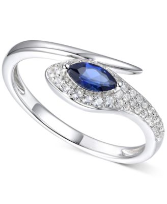 Macy's - Lab-Created Blue Sapphire (1/4 ct. t.w.) & White Sapphire (1/5 ct. t.w.) Bypass Ring in Sterling Silver