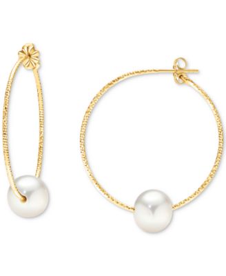Macy's - Cultured Freshwater Pearl (10mm) Textured Medium Hoop Earrings in 14k Gold-Plated Sterling Silver, 1.5"