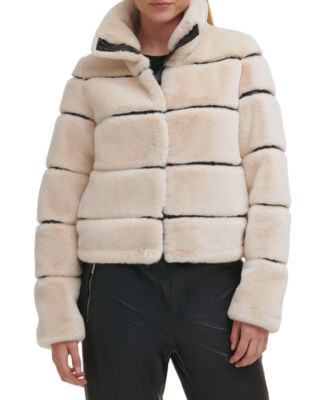Karl Lagerfeld Paris - Women's Faux-Leather & Faux-Fur Coat