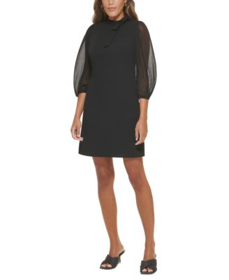 Calvin Klein - Women's Puff-Sleeve Tie-Neck Sheath Dress