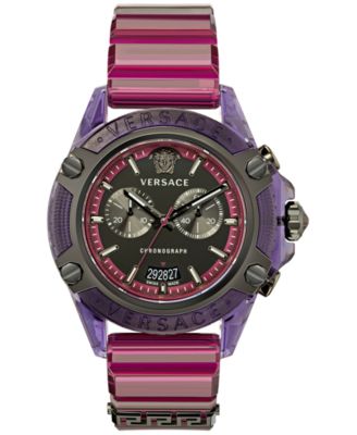 Versace - Men's Swiss Chronograph Icon Active Transparent Purple Silicone Strap Watch 44mm