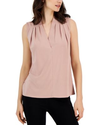 Alfani - Women's Solid Pleated V-Neck Sleeveless Top