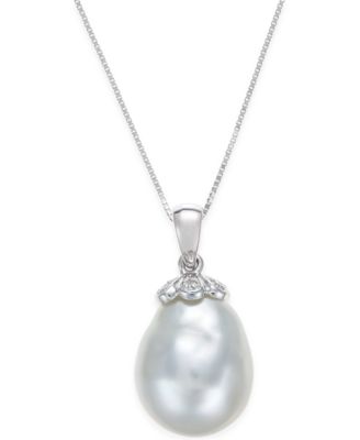 Macy's - Cultured South Sea Baroque Pearl (11mm) and Diamond Accent Pendant Necklace in 14k White Gold