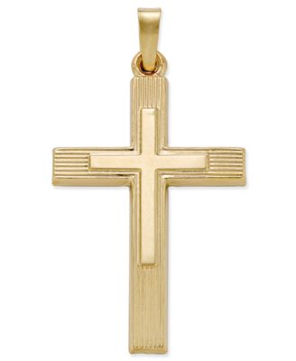 Macy's - Two Tone Cross Charm Pendant in 14k Yellow and White Gold