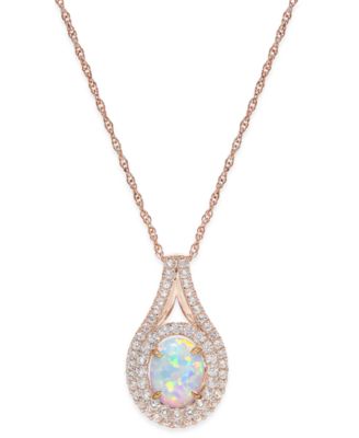 Macy's - Lab-Created Opal (1 ct. t.w.) and White Sapphire (3/4 ct. t.w.) Pendant Necklace in 14k Rose Gold-Plated Sterling Silver