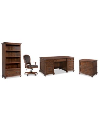 Furniture - Clinton Hill Cherry Home Office, 4-Pc. Set (Executive Desk, Lateral File Cabinet, Open Bookcase & Leather Desk Chair)