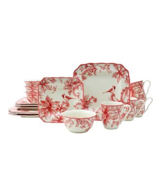 222 Fifth - Christmas Lane Red 16 Piece Dinnerware Set