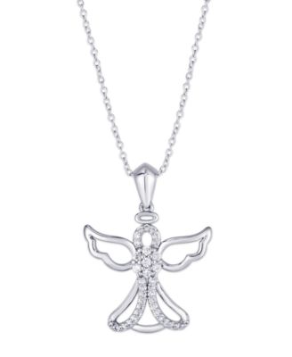 Macy's - Cubic Zirconia Angel Pendant Necklace in Fine Silver Plate