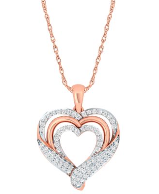 Macy's - Diamond Wrapped Heart Pendant Necklace (1/2 ct. t.w.) in 14k Rose Gold-Plate Sterling Silver