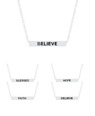 Macy's - Inspirational Blessed, Hope, Believe and Faith 4 Sided Bar Necklace 16+2"In Fine Silver Plated