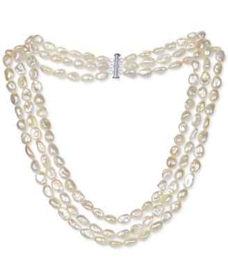 Macy's - Black Baroque Cultured Freshwater Pearl (8-9mm) Triple Row 16" Collar Necklace (Also in White Baroque Cultured Freshwater Pearl)