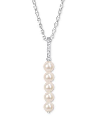 Macy's - Cultured Freshwater Pearl (5-1/2 - 6mm) & White Topaz (1/5 ct. t.w.) Linear 18" Pendant Necklace in Sterling Silver