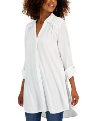 INC International Concepts - Women's Roll-Tab Button-Down Long Blouse