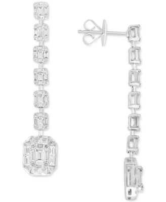 EFFY Collection - Diamond Baguette & Round Linear Drop Earrings (2-1/2 ct. t.w.) in 18k White Gold