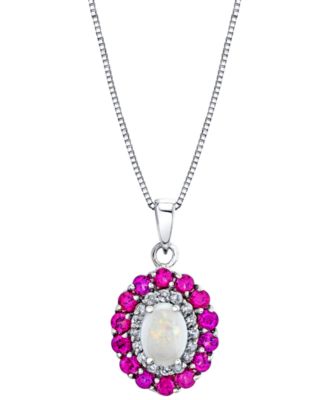 Macy's - Multi-Gemstone (1-5/8 ct. t.w.) & Diamond (1/6 ct. t.w.) Oval Halo 18" Pendant Necklace in 10k White Gold
