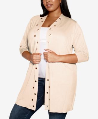 Belldini - Plus Size Grommet-Trim Open-Front Hacci Cardigan