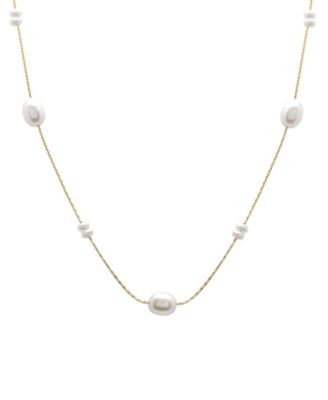 Macy's - Cultured Freshwater Pearl (3 x 3-1/2mm, 6 x 8mm) Collar Necklace in 14k Gold-Plated Sterling Silver, 17" + 1" extender
