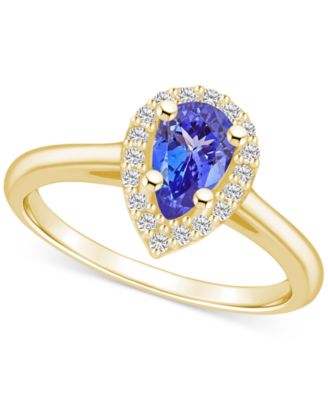 Macy's - Tanzanite (7/8 ct. t.w.) & Diamond (1/5 ct. t.w.) Pear Halo Ring in 14k Gold